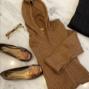 Bronze Metallic Long Sleeved Zip Hooded Sweater